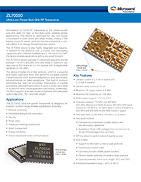 Product Brief for Microsemi ZL70550 Ultra-Low-Power Sub-GHz RF Transceiver